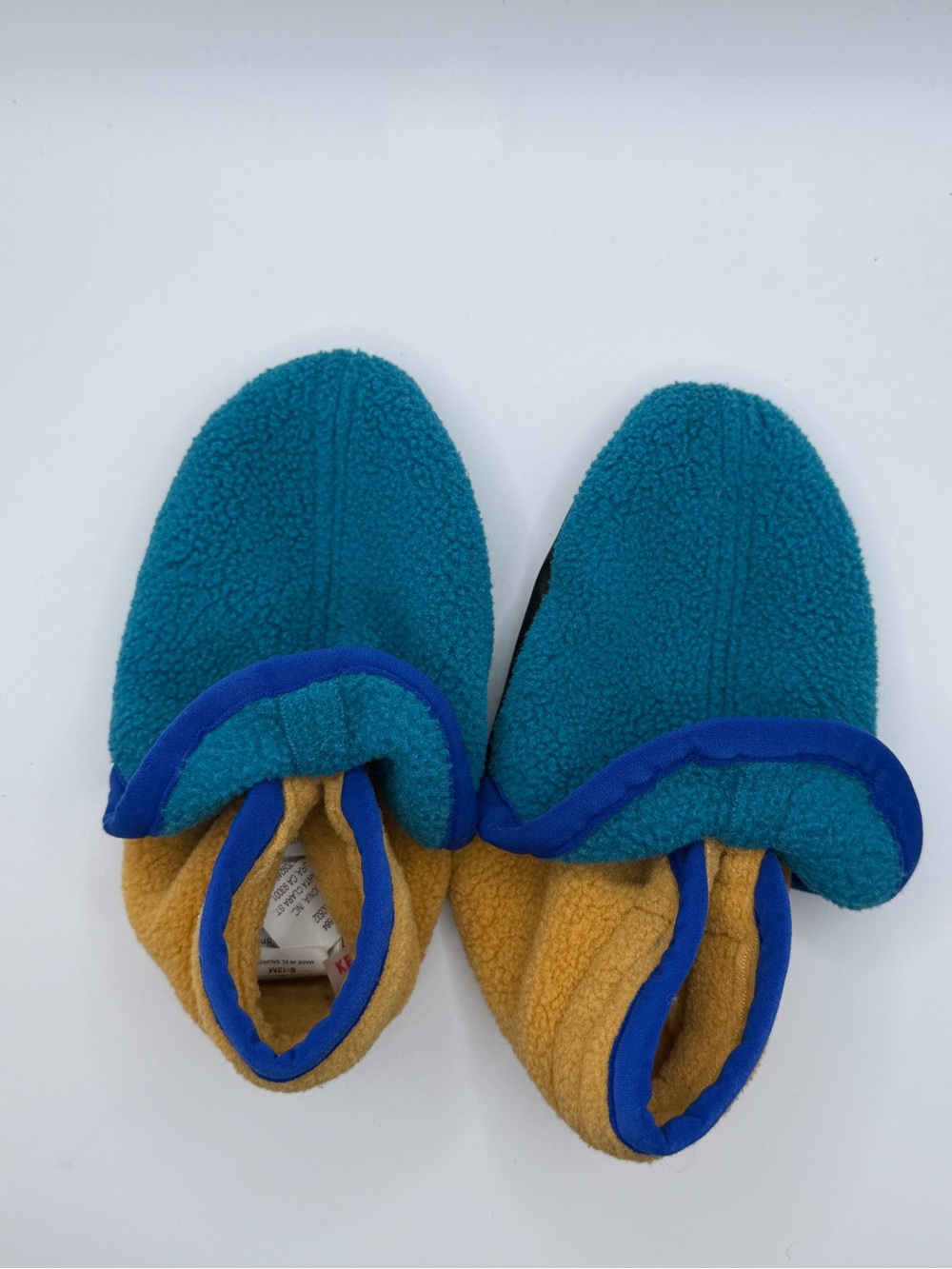 Patagonia Kids Fleece Slippers in Teal, Mustard & Blue Trim